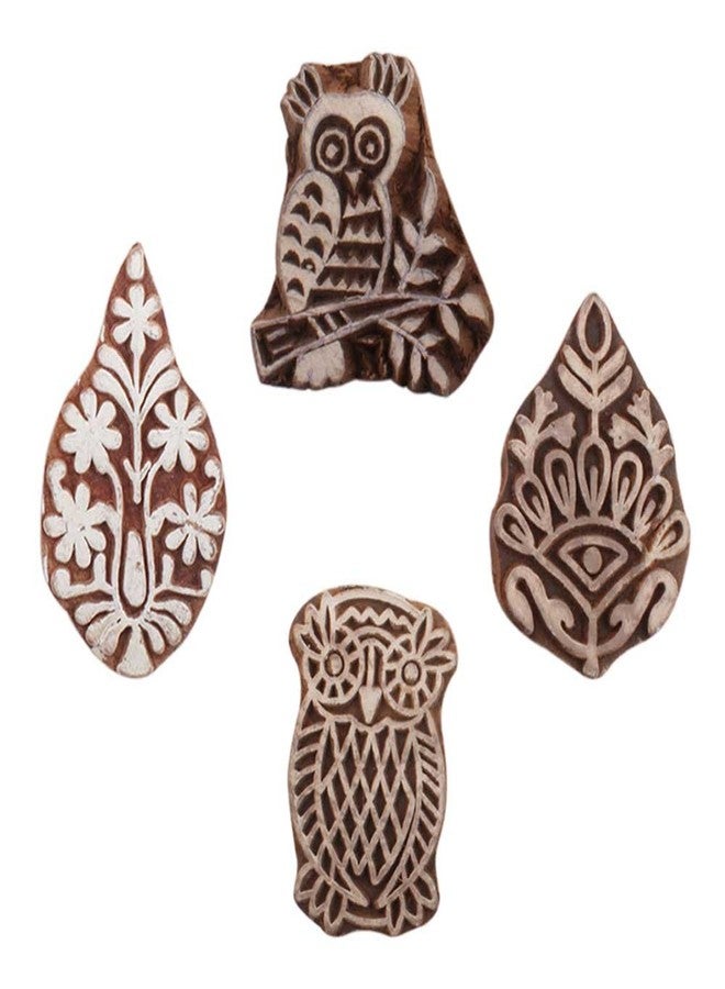 Indian-Shelf Handmade Vocalforlocal Set of 4 New Mix Wooden Printing Blocks (3.81 cm, Brown) - Image 1
